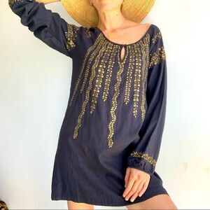 Anthropology Mes Demoiselles Sania Paris boho black dress with gold sequins
